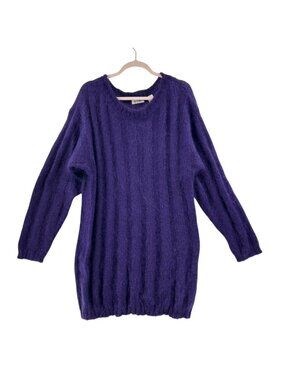 VTG Elements Dress Women's M Purple Ribbed Knit Long Sleeve Mohair Wool Blend